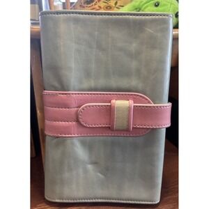 Vintage Leather Clutch Hand Bag Gray Pink Classic 80s 90s Look